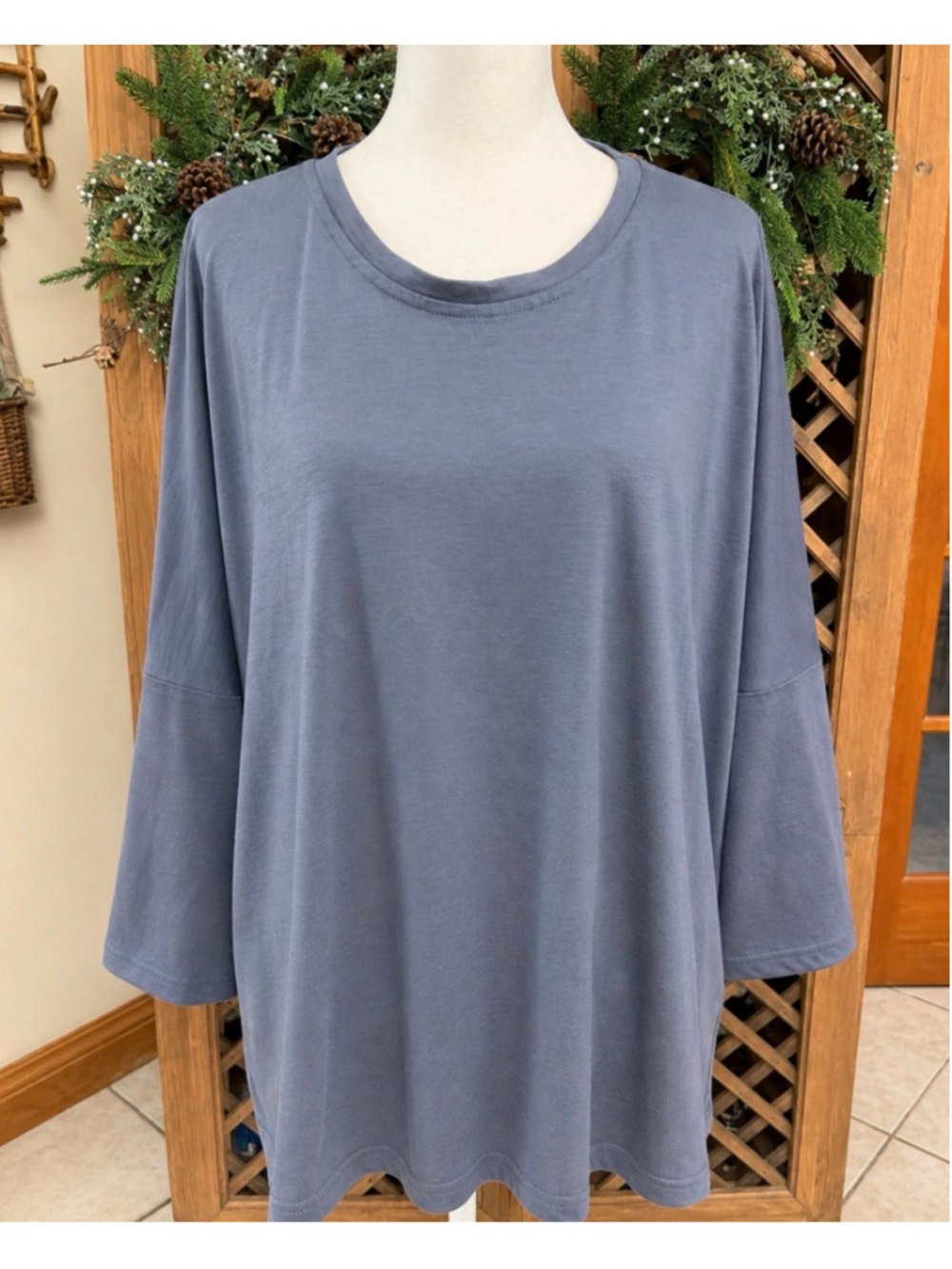 Mersea Blue Oversized Tunic Top Women’s Relaxed 3/4 Sleeve